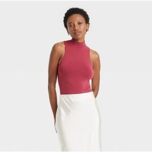 NWT Target A New Day Sleeveless Mock Neck Bodysuit Red Small Seamless Stretchy